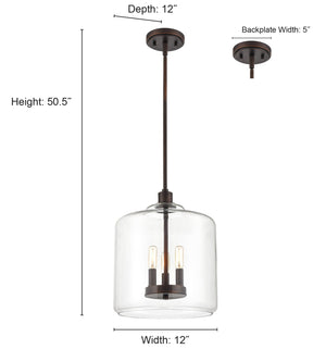 Pendant Fixtures Asheville Pendant - Satin Nickel - Clear Glass - 12in. Diameter - E12 Candelabra Base