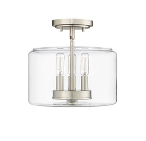 Flush Mounts Asheville Semi-Flush Mount Fixture - Brushed Nickel - Clear Glass - 11in. Diameter - E12 Candelabra Base