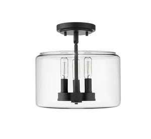 Flush Mounts Asheville Semi-Flush Mount Fixture - Matte Black - Clear Glass - 11in. Diameter - E12 Candelabra Base