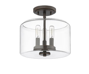 Flush Mounts Asheville Semi-Flush Mount Fixture - Rubbed Bronze - Clear Glass - 11in. Diameter - E12 Candelabra Base