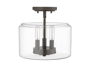 Flush Mounts Asheville Semi-Flush Mount Fixture - Rubbed Bronze - Clear Glass - 11in. Diameter - E12 Candelabra Base