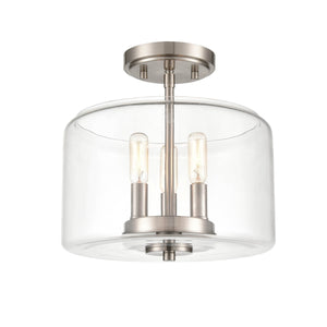 Flush Mounts Asheville Semi-Flush Mount Fixture - Satin NIckel - Clear Glass - 11in. Diameter - E12 Candelabra Base