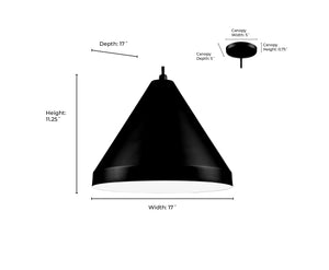 R Series Wide Cone Pendant - Satin Black - 17in. Diameter - E26 Medium Base