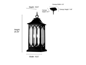 Mallorey Outdoor Hanging Lantern - Powder Coat Black - Clear Glass - 10.5in. Diameter - E12 Candelabra Base