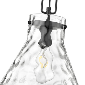 Pendant Fixtures Barlon Pendant - Matte Black - Clear Water Glass - 14in. Diameter - E26 Medium Base