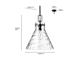 Pendant Fixtures Barlon Pendant - Matte Black - Clear Water Glass - 14in. Diameter - E26 Medium Base