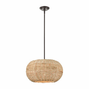 Pendant Fixtures Bemo Pendant - Oiled Bronze - Rattan Shade - 17.5in. Diameter - E26 Medium Base