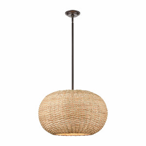 Pendant Fixtures Bemo Pendant - Oiled Bronze - Rattan Shade - 21.25in. Diameter - E26 Medium Base