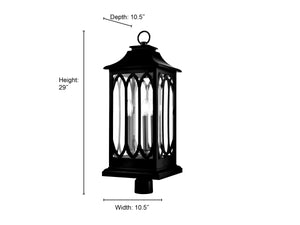 Mallorey Outdoor Post Top Lantern - Powder Coated Black - Clear Glass - 10.5in. Diameter - E12 Candelabra Base