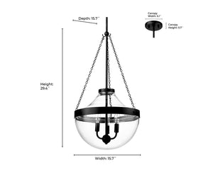 Pendant Fixtures Clarra Pendant - Matte Black - Clear Glass - 15.7in. Diameter - E12 Candelabra Base