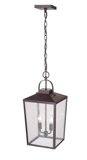 Pendant Fixtures Devens Outdoor Hanging Lantern - Powder Coated Bronze - Clear Seeded Glass - 10in. Diameter - E12 Candelabra Base