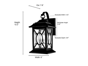 Allbert Outdoor Wall Sconce - Powder Coated Black - Clear Glass - 7.81in. Extension - E26 Medium Base