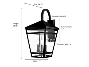 Seager Outdoor Wall Sconce - Textured Black - Clear Glass - 14.75in. Extension - E12 Candelabra Base