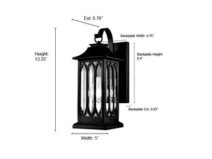 Mallorey Outdoor Wall Sconce - Powder Coated Black - Clear Glass - 6.76in. Extension - E26 Medium Base