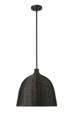 Pendant Fixtures Elise Pendant - Matte Black - Black Rattan Shade - 16in. Diameter - E26 Medium Base