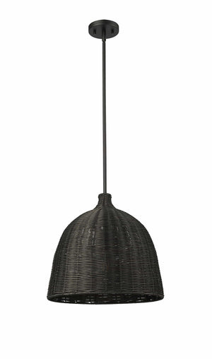 Pendant Fixtures Elise Pendant - Matte Black - Black Rattan Shade - 16in. Diameter - E26 Medium Base