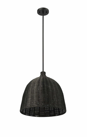 Pendant Fixtures Elise Pendant - Matte Black - Black Rattan Shade - 16in. Diameter - E26 Medium Base