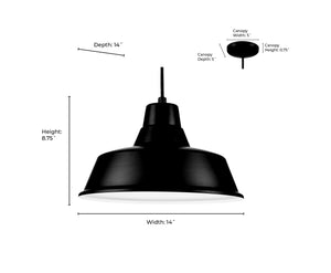 R Series Classic Warehouse Pendant - Satin Black - 14in. Diameter - E26 Medium Base