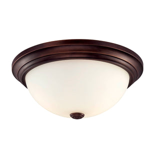 Flush Mounts Flush Mount Fixture - Rubbed Bronze - Etched White Glass - 13in. Diameter - E26 Medium Base