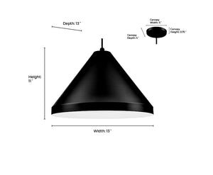 R Series Cone Pendant - Satin Black - 13in. Diameter - E26 Medium Base