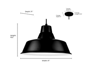 R Series Classic Warehouse Pendant - Satin Black - 17in. Diameter - E26 Medium Base