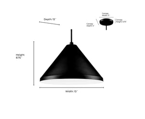 R Series Wide Cone Pendant - Satin Black - 13in. Diameter - E26 Medium Base