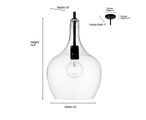 Pendant Fixtures Lamara Pendant - Matte Black - Clear Glass - 10in. Diameter - E26 Medium Base