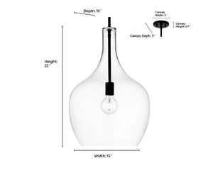 Pendant Fixtures Lamara Pendant - Matte Black - Clear Glass - 15in. Diameter - E26 Medium Base