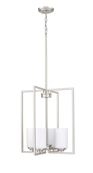 Pendant Fixtures Luxx Pendant - Brushed Nickel - Ribbed Etched Opal White Glass - 18in. Diameter - E26 Medium Base