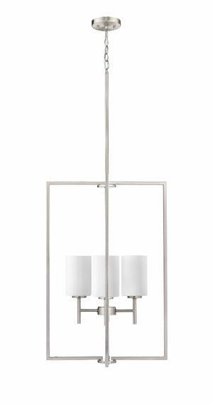 Pendant Fixtures Luxx Pendant - Brushed Nickel - Ribbed Etched Opal White Glass - 18in. Diameter - E26 Medium Base