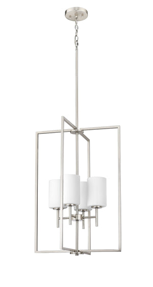 Pendant Fixtures Luxx Pendant - Brushed Nickel - Ribbed Etched Opal White Glass - 18in. Diameter - E26 Medium Base