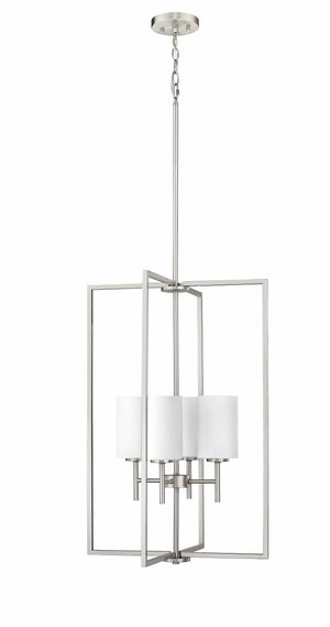 Pendant Fixtures Luxx Pendant - Brushed Nickel - Ribbed Etched Opal White Glass - 18in. Diameter - E26 Medium Base