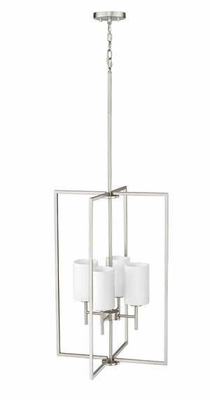 Pendant Fixtures Luxx Pendant - Brushed Nickel - Ribbed Etched Opal White Glass - 18in. Diameter - E26 Medium Base