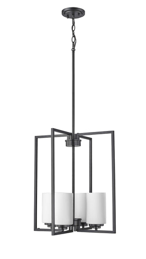 Pendant Fixtures Luxx Pendant - Matte Black - Ribbed Etched Opal White Glass - 18in. Diameter - E26 Medium Base