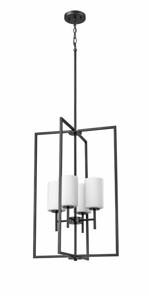 Pendant Fixtures Luxx Pendant - Matte Black - Ribbed Etched Opal White Glass - 18in. Diameter - E26 Medium Base