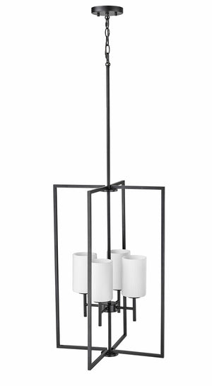 Pendant Fixtures Luxx Pendant - Matte Black - Ribbed Etched Opal White Glass - 18in. Diameter - E26 Medium Base