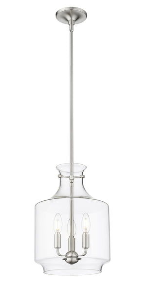 Pendant Fixtures Mahannah Pendant - Brushed Nickel - Clear Glass - 11in. Diameter - E12 Candelabra Base