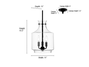 Pendant Fixtures Mahannah Pendant - Brushed Nickel - Clear Glass - 11in. Diameter - E12 Candelabra Base