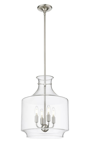 Pendant Fixtures Mahannah Pendant - Brushed Nickel - Clear Glass - 15in. Diameter - E12 Candelabra Base