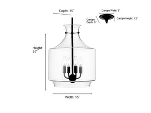 Pendant Fixtures Mahannah Pendant - Matte Black - Clear Glass - 15in. Diameter - E12 Candelabra Base