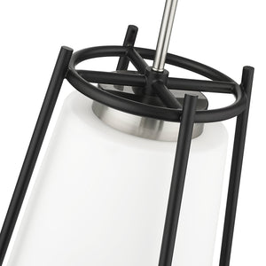 Pendant Fixtures Milroe Pendant - Brushed Nickel - Opal Glass / Etched Outside Glass - 14in. Diameter - E26 Medium Base