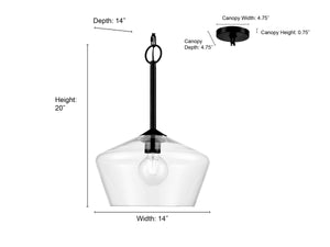 Pendant Fixtures Morbelle Pendant - Matte Black - Clear Glass - 14in. Diameter - E26 Medium Base