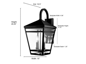 Seager Outdoor Wall Sconce - Textured Black - Clear Glass - 12.5in. Extension - E12 Candelabra Base