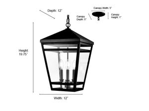 Seager Outdoor Hanging Lantern - Textured Black - Clear Glass - 12in. Diameter - E12 Candelabra Base