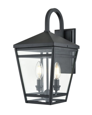 Seager Outdoor Wall Sconce - Textured Black - Clear Glass - 10in. Extension - E12 Candelabra Base