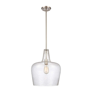 Pendant Fixtures Puckette Pendant - Brushed Nickel - Clear Seeded Glass - 13.75in. Diameter - E26 Medium Base