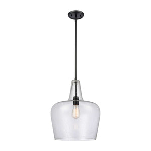 Pendant Fixtures Puckette Pendant - Matte Black - Clear Seeded Glass - 13.75in. Diameter - E26 Medium Base