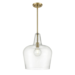 Pendant Fixtures Puckette Pendant - Vintage Brass - Clear Seeded Glass - 13.75in. Diameter - E26 Medium Base