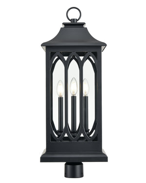 Mallorey Outdoor Post Top Lantern - Powder Coated Black - Clear Glass - 10.5in. Diameter - E12 Candelabra Base