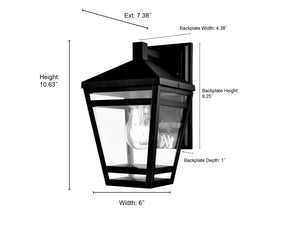 Seager Outdoor Wall Sconce - Textured Black - Clear Glass - 7.375in. Extension - E26 Medium Base